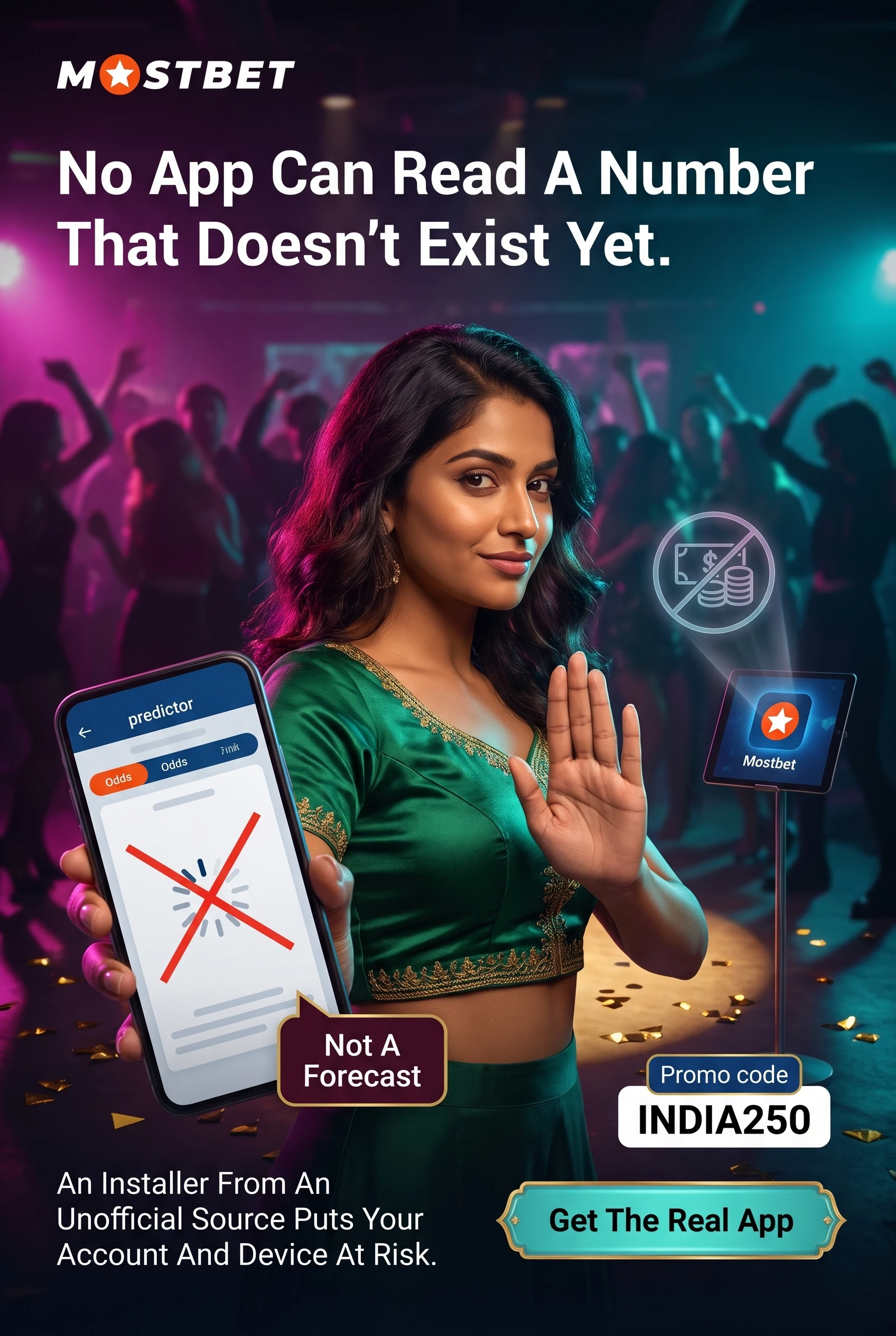 Phone displaying a fake Aviator predictor app interface