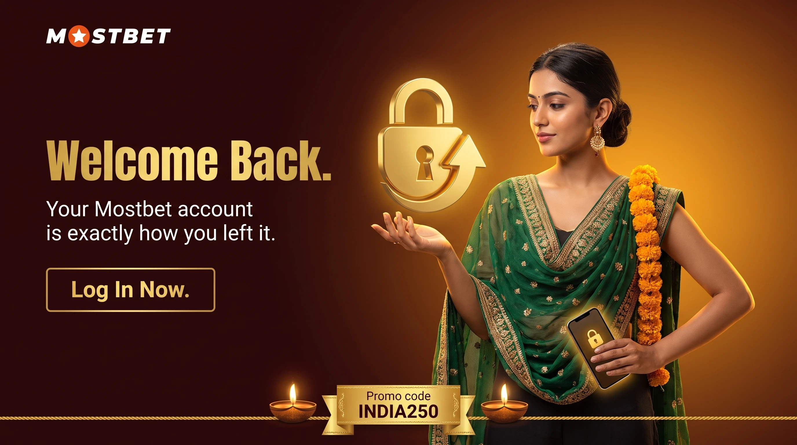 Mostbet login screen for an existing India account
